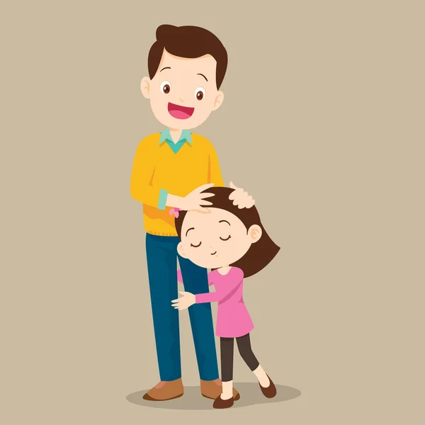 Cute Girl Hugging Her Father Smiling Dad Embracing Her Daughter — Vector de stock