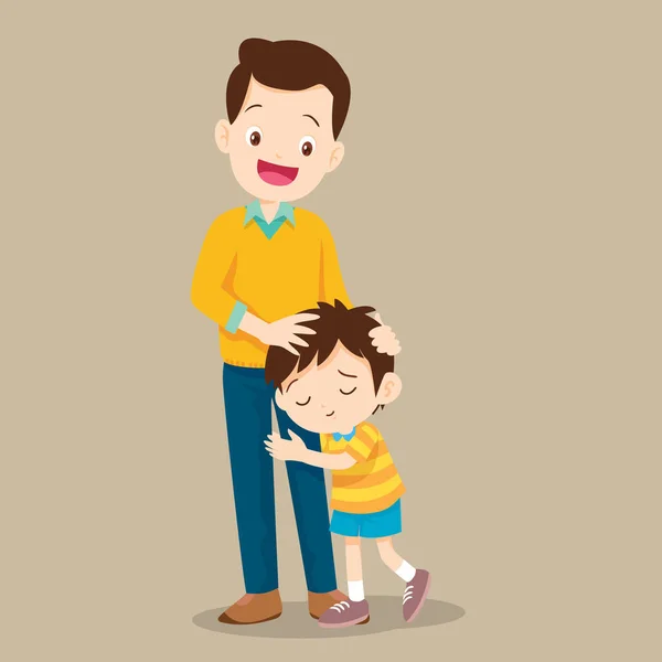 Cute Boy Hugging His Father Smiling Dad Embracing Her Son — Vector de stock