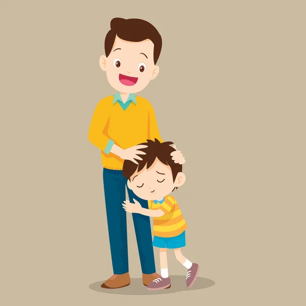 Cute Boy Hugging His Father Smiling Dad Embracing Her Son — Stock Vector