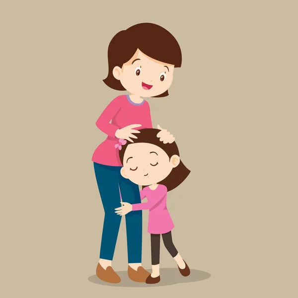 Cute Girl Hugging Her Mother Smiling Mom Embracing Her Daughter — Vector de stock