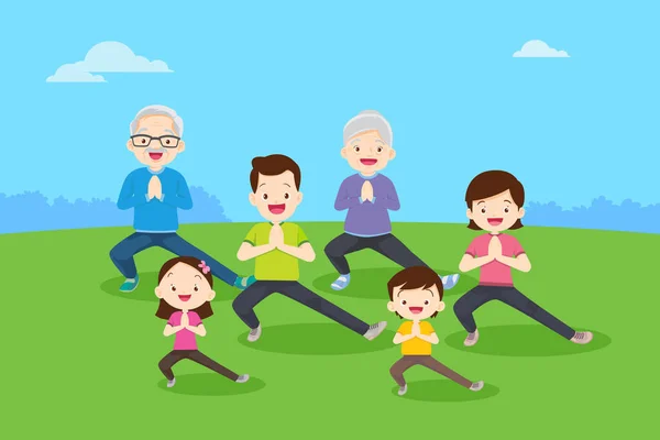 Grande Famille Faisant Jogging Exercice Ensemble Dans Parc Public Bonne — Image vectorielle