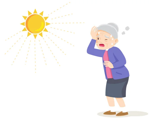 Yazın Sıcağından Susamış Yaşlı Bir Kadın Yaşlı Kadın Sıcak Hava — Stok Vektör