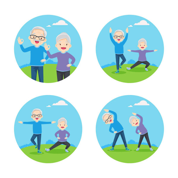 Set of Elderly couple doing exercises Together in public park For Good Health, Healthy, Activities, Physical Health, Sport, Daily Routine, Exercise, Lifestyle