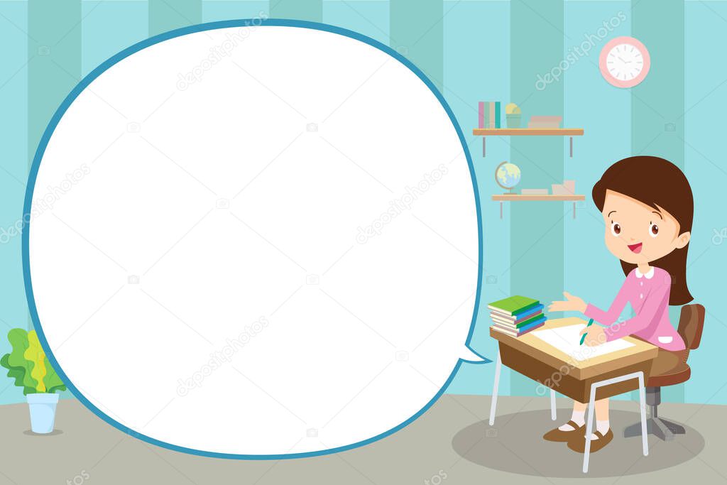 teacher teaching lesson on table present something with Speech Bubble