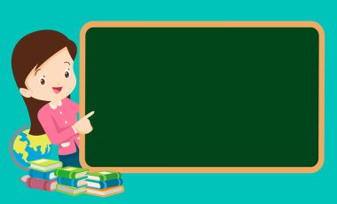 Şablon için karatahta kavramına sahip eğitim öğretmeni