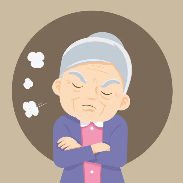 Señora Anciana Con Los Brazos Cruzados Mujer Anciana Enojada Brazos — Vector de stock