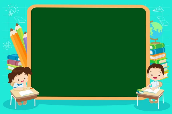 Regreso Escuela Niños Concepto Educación Con Niño Niña Pizarra Pila — Vector de stock