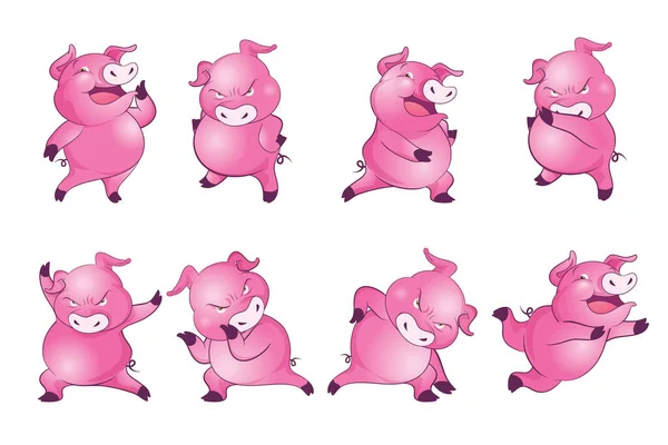 Nette Schweine Cartoon Figur Fröhlich Lustig Tanzen Viele Aktionen — Stockvektor