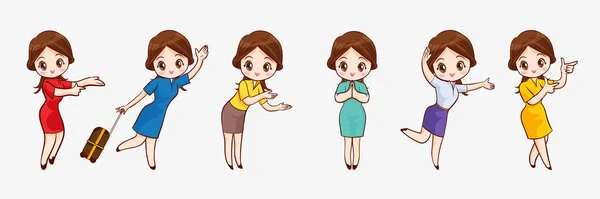 Lindo Hermoso Personaje Dibujos Animados Mujer Con Diferentes Gestos — Archivo Imágenes Vectoriales