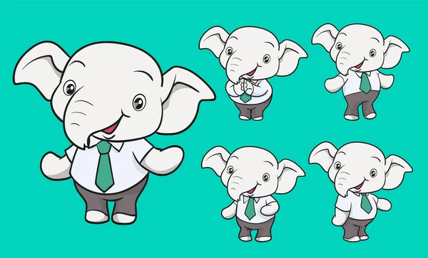 Bonito Elefante Desenho Animado Mascote Personagem Sorriso Terno Oficial Negócios — Vetor de Stock