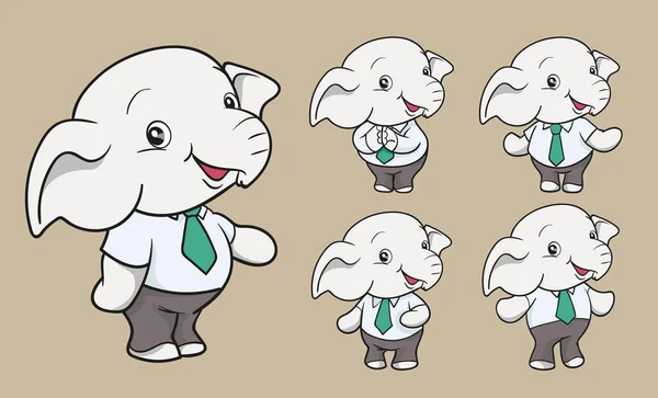 Bonito Elefante Desenho Animado Mascote Personagem Sorriso Terno Oficial Negócios — Vetor de Stock