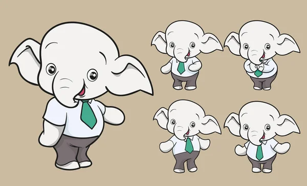 Bonito Elefante Desenho Animado Mascote Personagem Sorriso Terno Oficial Negócios — Vetor de Stock