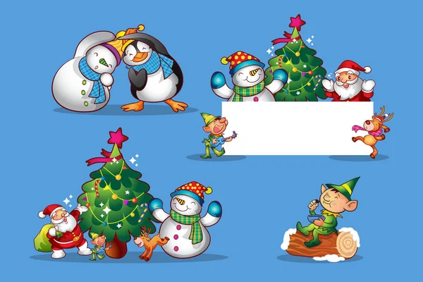 Conjunto Divertidos Lindos Elementos Diseño Navidad Personajes Decoraciones — Archivo Imágenes Vectoriales