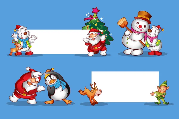 Conjunto Divertidos Lindos Elementos Diseño Navidad Personajes Decoraciones — Archivo Imágenes Vectoriales