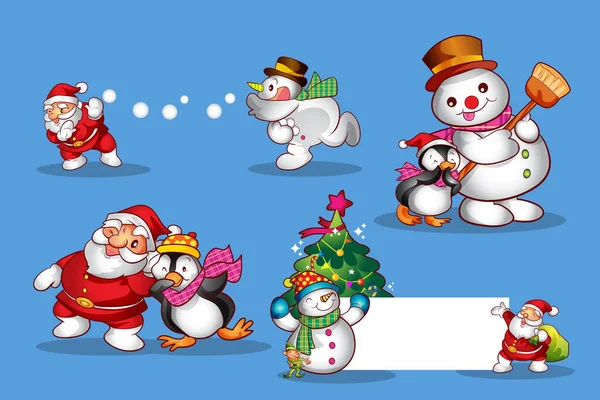 Conjunto Divertidos Lindos Elementos Diseño Navidad Personajes Decoraciones — Archivo Imágenes Vectoriales