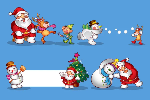 Conjunto Divertidos Lindos Elementos Diseño Navidad Personajes Decoraciones — Archivo Imágenes Vectoriales