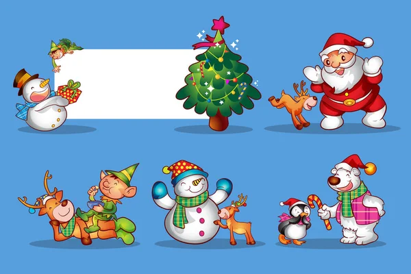 Conjunto Divertidos Lindos Elementos Diseño Navidad Personajes Decoraciones — Archivo Imágenes Vectoriales