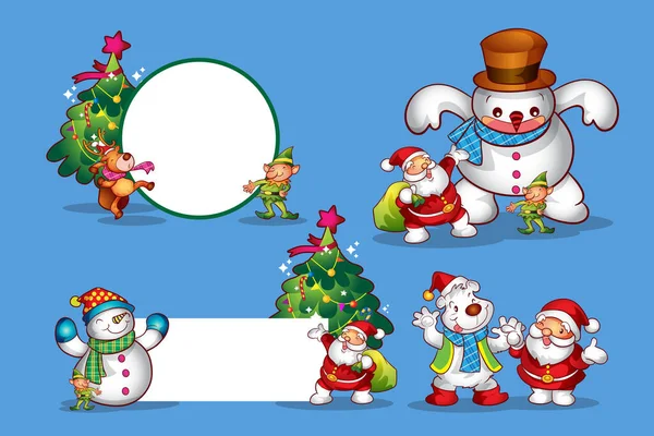 Conjunto Divertidos Lindos Elementos Diseño Navidad Personajes Decoraciones — Archivo Imágenes Vectoriales