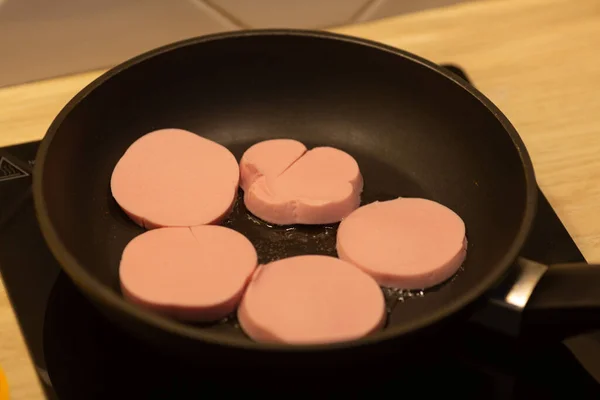 Fried Sausage Frying Pan — Stock Photo, Image