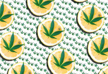 Esrarlı desen ya da limonlu kenevir yaprağı, marihuana teranesi konsepti