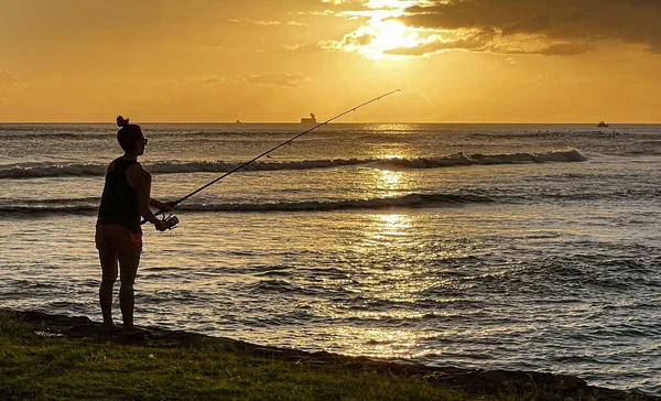 Waikiki Honolulu Hawaii Okt 2021 Silhouette Einer Person Die Bei — Stockfoto
