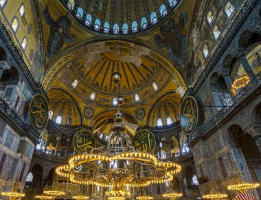 Istanbul, Turkey - April 29, 2022 - inside the Hagia Sophia Mosque.