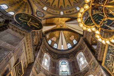 Istanbul, Turkey - April 29, 2022 - inside the Hagia Sophia Mosque.