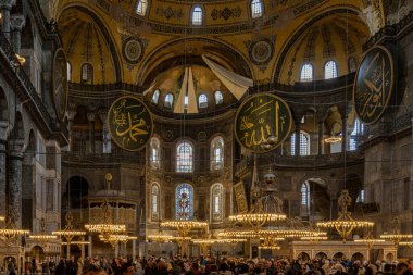 Istanbul, Turkey - April 29, 2022 - inside the Hagia Sophia Mosque.