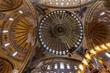 Istanbul, Turkey - April 29, 2022 - inside the Hagia Sophia Mosque.