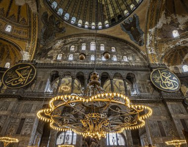 Istanbul, Turkey - April 29, 2022 - inside the Hagia Sophia Mosque.