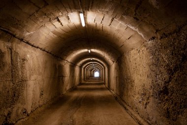 Albania, May 12, 2022 - Tunnel leading to a WWII bunker. BunkArt