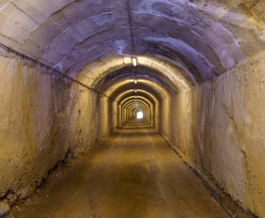 Albania, May 12, 2022 - Tunnel leading to a WWII bunker. BunkArt