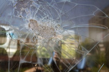 Albania, May 12, 2022 - Broken windows on railway cars.