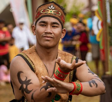 Central Kalamantan, Indonesia, May 20, 2022 - Martial Art - Pencak Silat - forms demonstrated by Dayak tribe member.