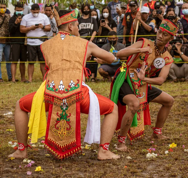Central Kalamantan, Indonesia, May 20, 2022 - Martial Art - Pencak Silat - battle by Dayak tribe members.