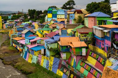 Java, Indonesia, June 13, 2022 - Malang Village of Color overview as seen from bridge.