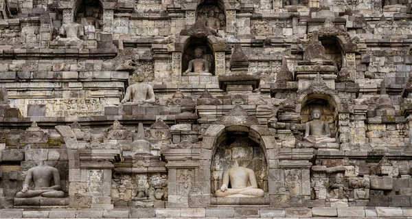 Java Indonesia June 2022 Borobudur Temple Shown Multiple Sitting Buddahs — Stockfoto