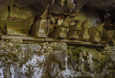 Indonesia, June 13 2022 - Londa Burial Caves caskets are still in full view.