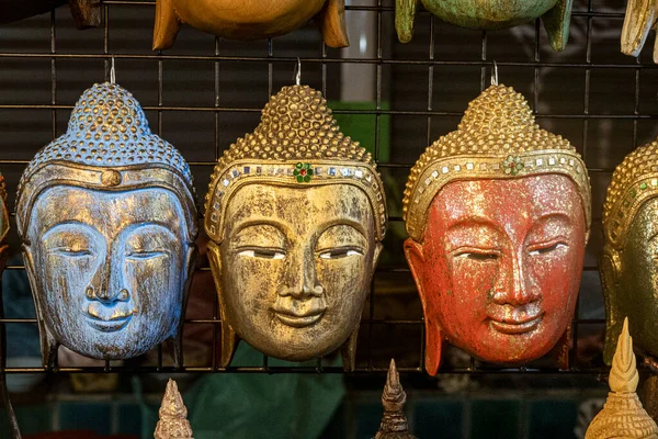 Chiang Mai Thajsko Července 2022 Buddha Masky Prodej Prodejce Trhu — Stock fotografie