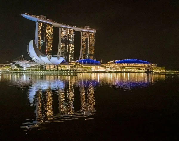 Singapour Juillet 2022 Hôtel Marina Bay Sands Nuit — Photo