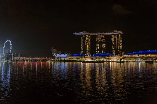 Singapour Juillet 2022 Hôtel Marina Bay Sands Nuit — Photo
