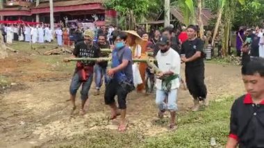 Lemo, Toraja, Endonezya 07042022-Cenaze Wooken Tau Tau heykeli cenazeye taşınıyor.