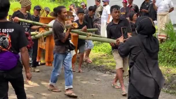 Lemo Toraja Indonesia 07042022 Funeral Men Carry Woorden Tau Tau — стоковое видео