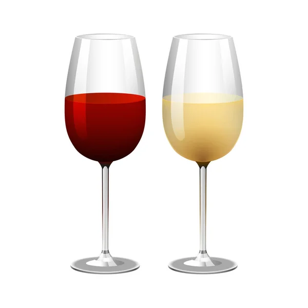 透明な背景に赤と白のワインの2つのグラスが隔離されています アルコールのコンセプトで幸せなイベント ベクターイラスト — ストックベクタ
