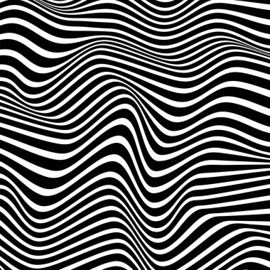 Siyah ve beyaz kıvrımlı çizgiler soyut optik illüzyon arka planı