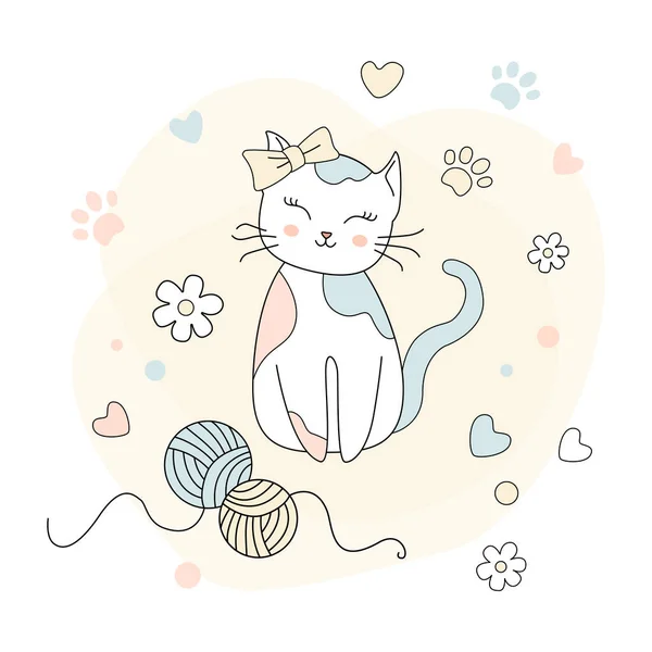 Little Happy Cat Adorable Cute Kitten Simple Vector Illustration Cute — Stockvektor