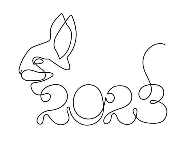 Chinese New Year 2023 Continuous One Line Drawing Bunny Symbol — Stockvector