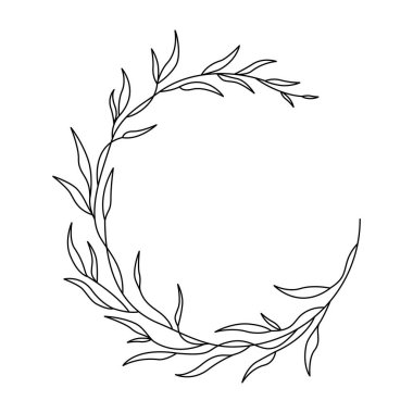 Floral wreath. Romantic delicate botanical round frame. Floral minimalist element for invitation, wedding monogram, logo, postcard, postcard, packaging, stationery, textile, template, wallpaper