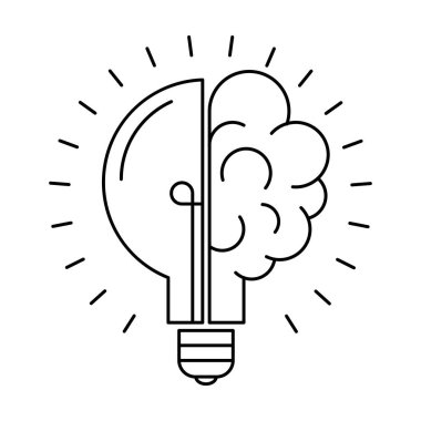 Fikir çizgisi simgesi. Beyin ve ampul vektör çizimi. Yaratıcı fikir logosu. Yenilik, çözüm, eğitim logosu işareti