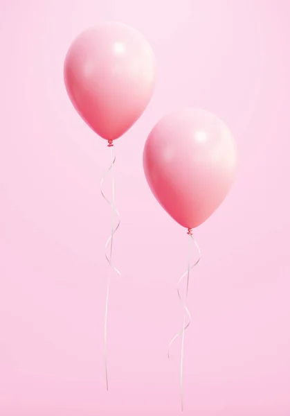 ピンクの背景に孤立した2つのピンクのパーティーバルーン 3Dレンダリング 結婚式 誕生日や他の休日のイベントに適しています — ストック写真